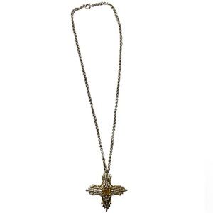 Sarah Coventry Omega Cross Necklace, Maltese Cross Pendant Topaz Glass vintage